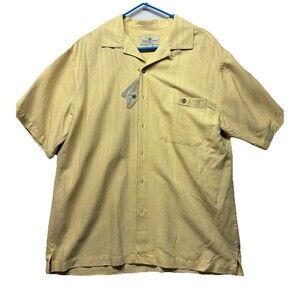 Island Shores Washable Silk Sahara Sun Palm Leaf Casual Short Sleeve Button L